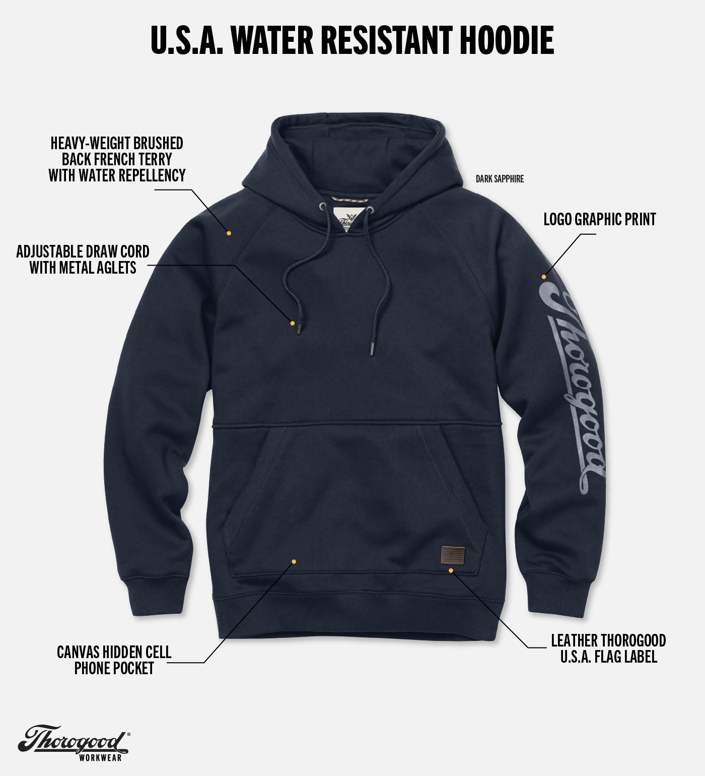 Thorogood Water Repellent Heavyweight Hoodie USA Made - Image 8