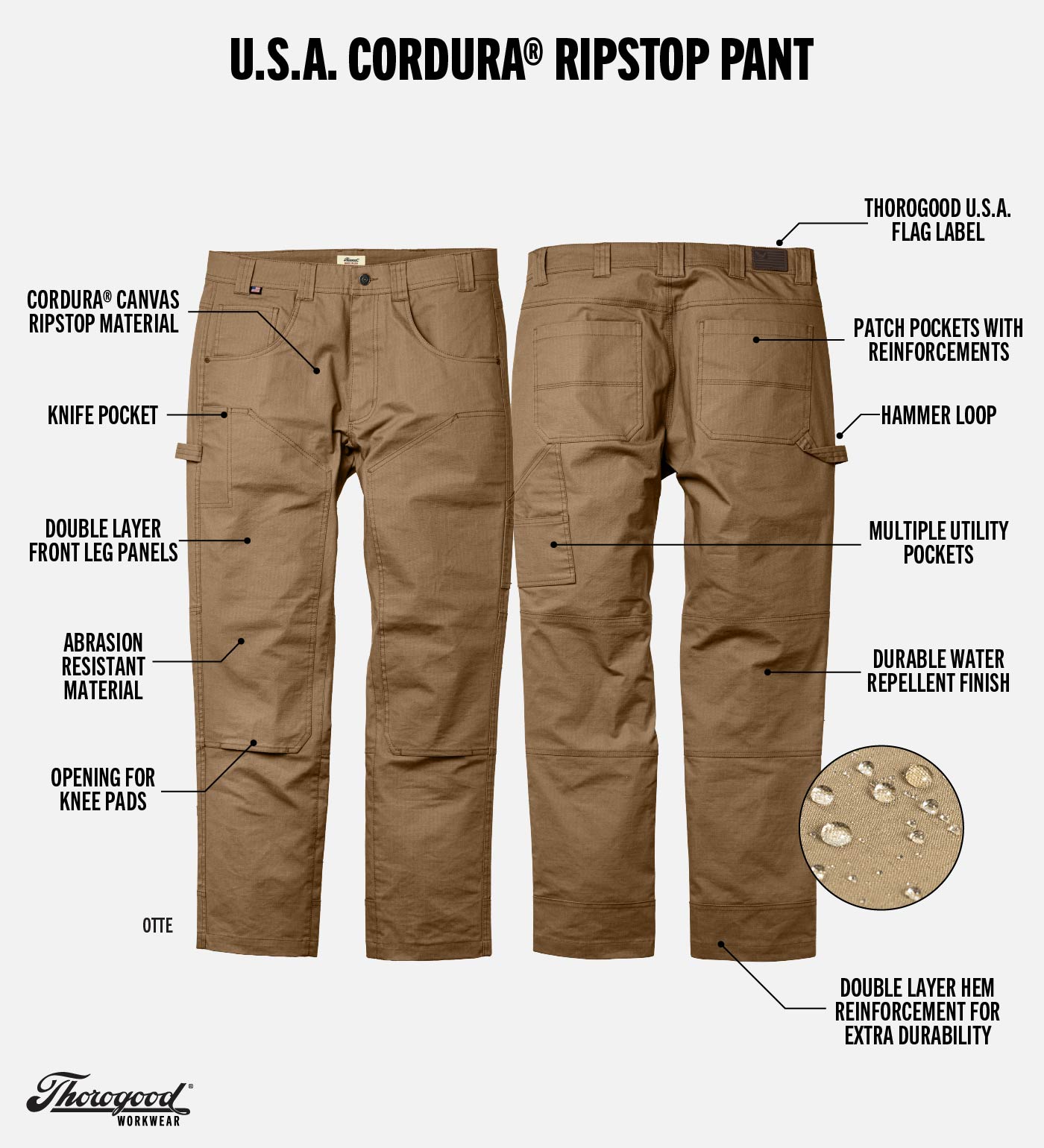 Thorogood Cordura® Ripstop Water Repellent Pants USA Made - Image 9