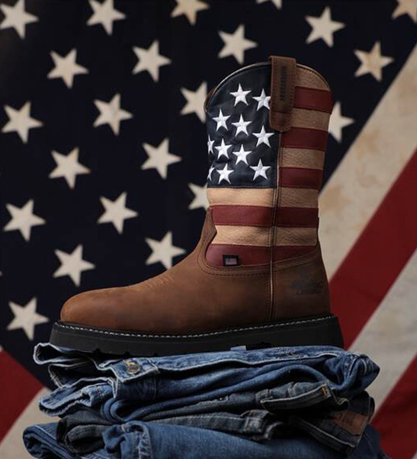 Thorogood Western Stars & Stripes Waterproof 11 Crazy Horse Nano Safety Toe Work Boots for Men - Image 2